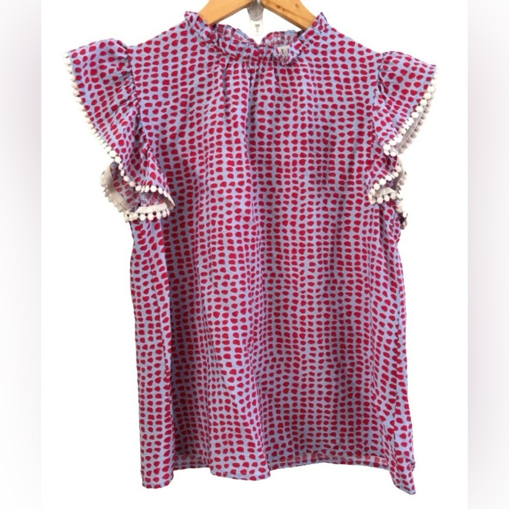THML Priscilla blu w pnk polka dts butterfly sleeves & nk ruffle WM XS boho